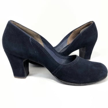 Reserved for Spock- payment 1 of 2 -VINTAGE 40s Midnight Blue Suede Round Toe High Heel Shoes Pumps By De Mura, Strawbridge and Clothier vfg 