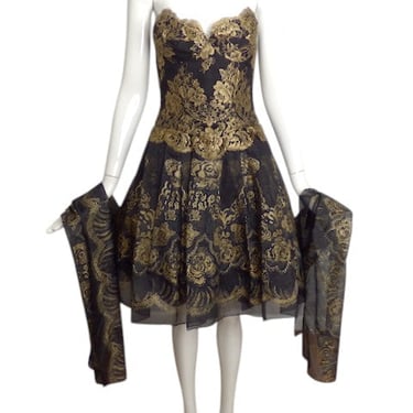 ZANDRA RHODES- 1980s Lace & Organza Cocktail Dress, Size 6