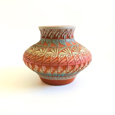 Large Carved Southwestern Vase 