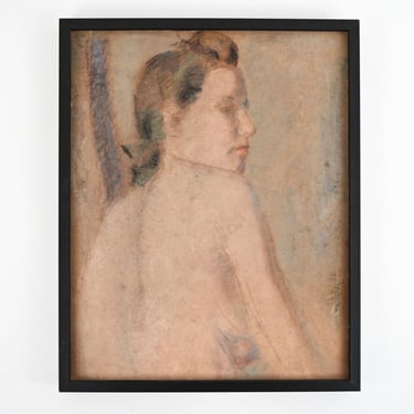 Mid Century Pastel Portrait, Nude Woman