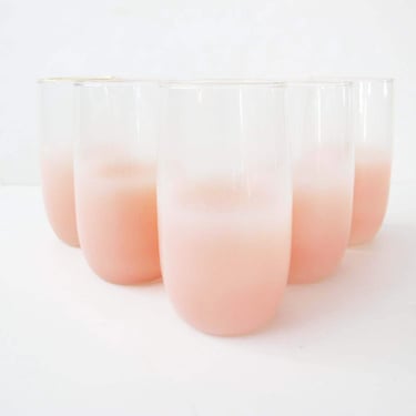 Vintage 60s Blendo Pink Tumbler Glasses set of 5 - Mid Century Frost Blush Pastel Pink Water Glasses - Vintage Barware 
