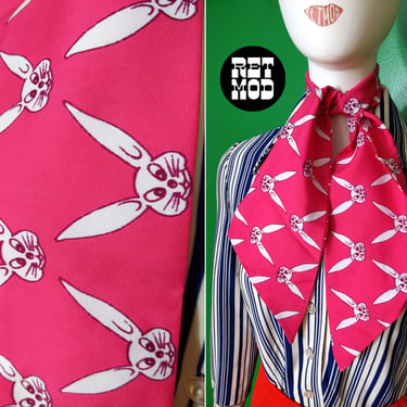 Ridiculously Cute Vintage 60s 70s Pink Bunny Long Scarf 