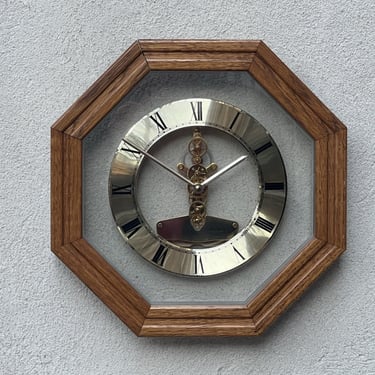 Elgin Oak Gold Floating Octagon Wall Clock 