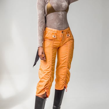 Orange Ruched Drawstring Cropped Pants (XS)