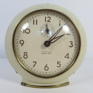 Mid Century Baby Ben Westclox Alarm Clock - Baby Ben Cream Metal Wind Up Alarm Clock 