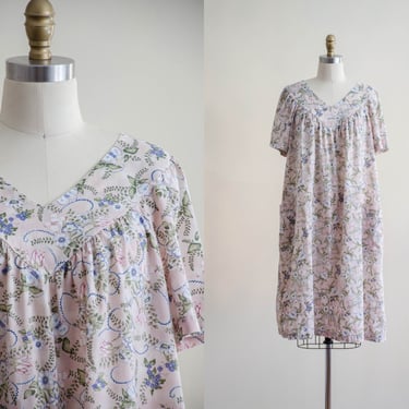 floral vintage house dress | rose pink caftan oversized loose nightgown 