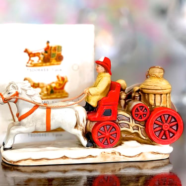 VINTAGE: 1987 - Lefton Colonial Village Accessory Figurine in Box - Fire Fighter Wagon - Christmas Village Accessories - SKU 00040203 