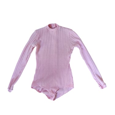 Reserved. 1970s pink poly knit bodysuit 