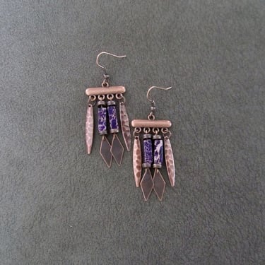 Southwest copper and purple jasper chandelier earrings 