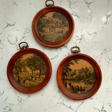 3 Woodcroftery Rustic Wooden Lithographs Country Cottage Wall Art Plaques with Key Hole Hooks on Top by LeChalet
