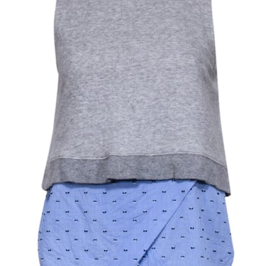Derek Lam - Grey Sleeveless Knit Top w/ Blue Swiss Dot Shirting Sz S