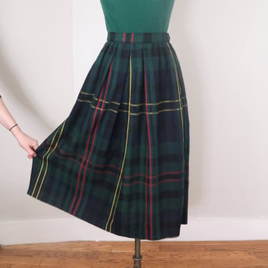 1980's Diane Von Furstenberg Skirt/ Vintage Wool Skirt/ Mid-Calf Plaid Skirt/ Designer Midi Skirt/ 25