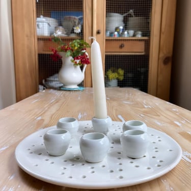 Beautiful pure white set of 6  old French ironstone escargot pots- EW6 