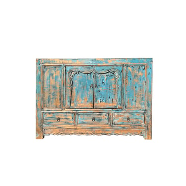 Distressed Rustic Aqua Teal Blue 2 Doors Credenza Sideboard Console Cabinet ws4395E 