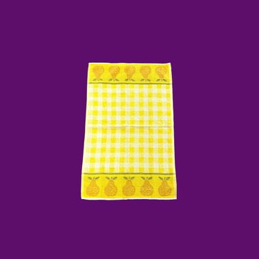 Vintage Hand Towel Retro 1970s Homefair + J.M Fields + Cotton + Size 26X17 + Yellow + Checkered + Pears + Dish Towel + Mid Century Modern 