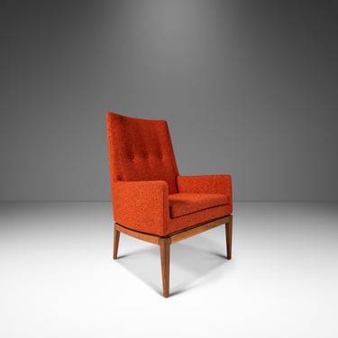 Mid-Century Modern Model 1140 High-Back Lounge Chair in Walnut and New Upholstery by Jens Risom For Jens Risom Designs, USA, c. 1960's 