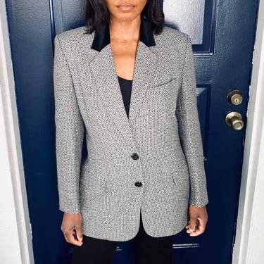 80s JH Collectibles Black and White Chevron Print Wool Tweed Blazer 