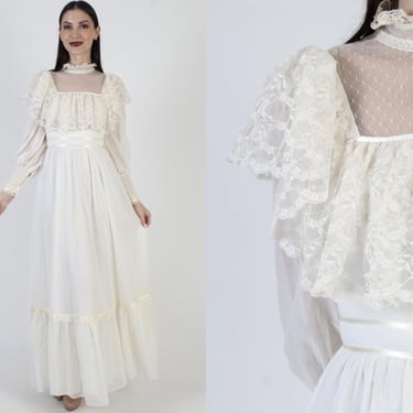 Candi Jones California Dress, Off White Wedding Gown, Vintage 70s Victorian Inspired 