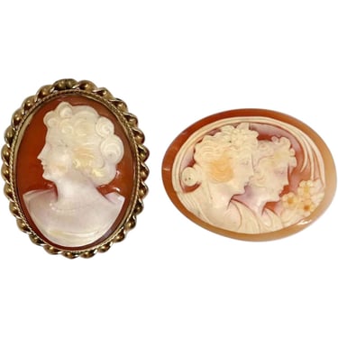 1920's Vintage Italian Art Nouveau 12K Gold Filled Brooch and Cameo (2 Pieces) 