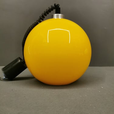 Space Age Pendant Opaline Ball Glass Light, Mid Century Ball Glass Lamp, Modern Yellow Glass Light Made In 1970's 