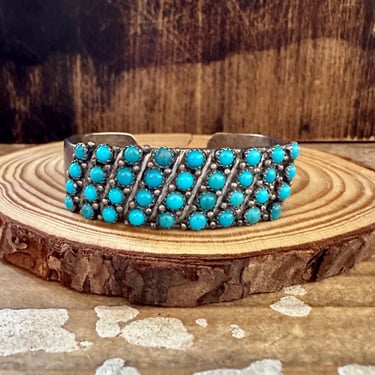 VINTAGE BEADED TURQUOISE Silver Cuff 56g | Sterling Silver & Turquoise Bracelet | Navajo Native American Indian Style Jewelry | Southwestern 