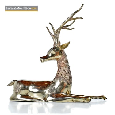Monumental Vintage Seated Brass Deer Nearly 3 Feet Long 