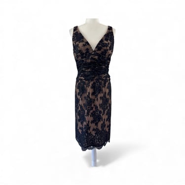 1980s Victor Costa Sleeveless Black Lace Dress 