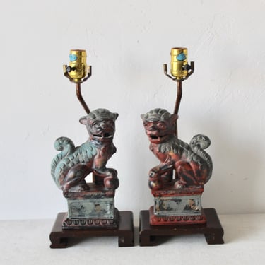 Frederick Cooper Cast Iron Foo Dogs Table Lamps Vintage Chinoiserie- a pair 