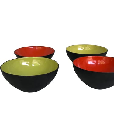Set of 4 of the Smallest Size of Krenit Enameled Bowls created by Herbert Henchel for Torben Ørskov of Denmark 1950s.