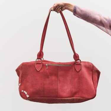 Kapital Crack Leather FARGO Bag (BONE PALM), Red
