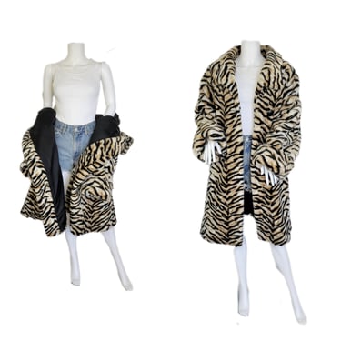 Oversized 1980's Faux Tiger Stripe Over Coat I Coat I Jacket I Sz XL I Playawear I Burningman 