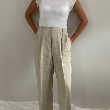 90s linen pants / vintage oatmeal woven linen high waisted pleated straight leg pants trousers | 29 W 