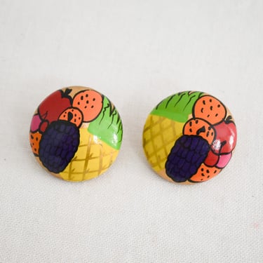 1980s Painted Fruit Clip Earrings 