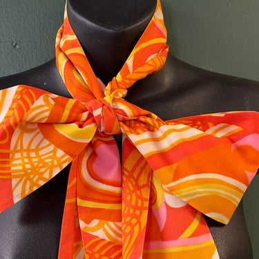 1960s orange psychedelic scarf bold op art pussy bow neck tie / accessory 