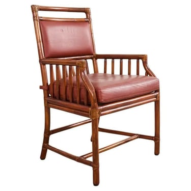 McGuire Organic Modern Rattan Leather Library Armchair