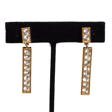 YVES SAINT LAURENT- Gold Gilt Rhinestone Bar Earrings