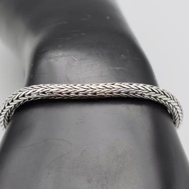 80's 925 silver Byzantine round foxtail chain, heavy complex sterling hook clasp rocker bracelet 