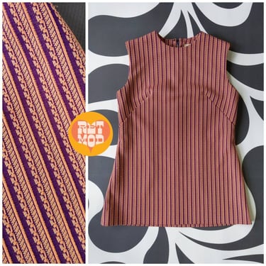 Smart Vintage 60s 70s Purple Peach Stripe Sleeveless Tunic Top 