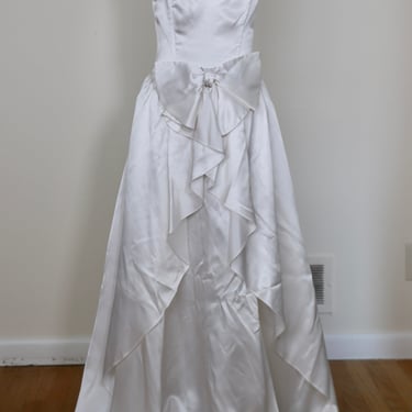 1990's Gunne Sax Strapless Bow Cascade Ruffle Gown