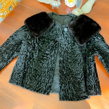 Black Persian Lamb Coat with Mink Collar 