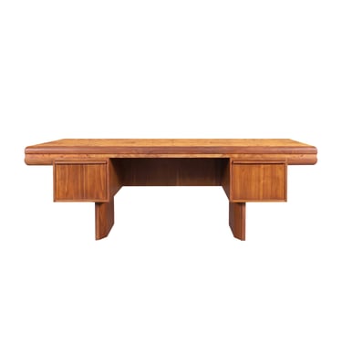 Mid-Century Modern Executive Burl Wood and Walnut Desk