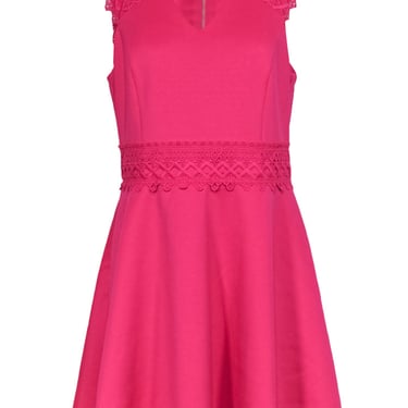 Ted Baker - Fuchsia Fit & Flare Neoprene Dress w/ Lace Details Sz 10
