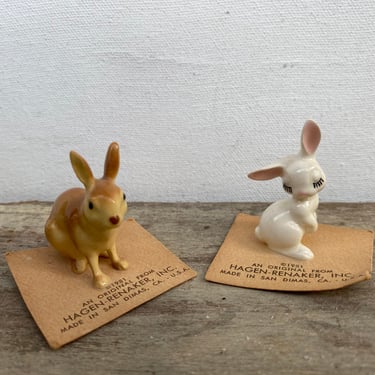 Vintage Hagen-Renaker Bunny Rabbits, White And Brown Bunnies, Easter Decor, Terrarium, Small Figurines, Bone China, Miniatures 