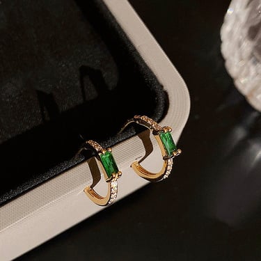 E151 emerald hoop earrings, emerald earrings, pave earrings, huggie hoop earrings, pave huggie hoop earrings, dainty huggie earrings, gift 