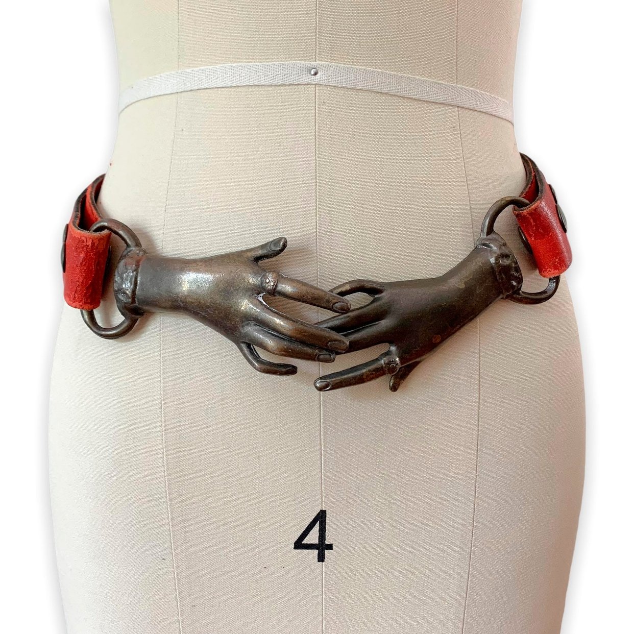 70s Victorian Clasping Hands Leather Belt / 1970s Vintage 
