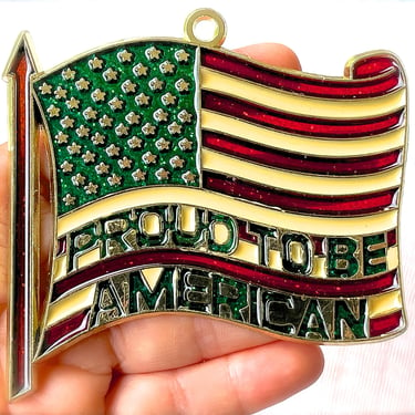 VINTAGE: 1980s - Retro Metal and Resin Proud to Be American Flag Ornament - Faux Stain Glass - Sun Catchers - Gift - SKU 15-E2-00033295 