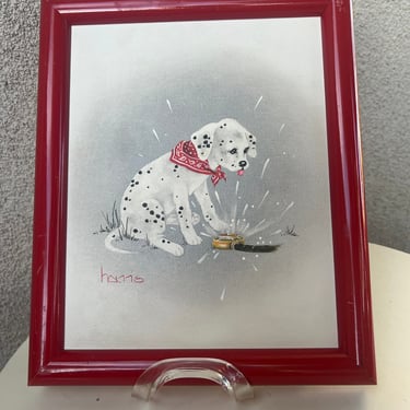Vintage 1990s Dalmatian Dog Oil Painting “Too Hot Too Hot” By signed Peggy Harris Framed size 11.5” x 9.5” 