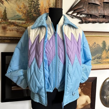 Vintage Late 70s / 80s Puffy Coat & Vest Chevron Striped Montgomery Wards 