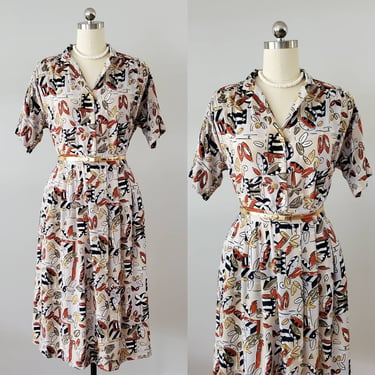 1980's Rayon Safari Print Blouse and Skirt Set by Southern Lady 80's Dresses 80s Women's Vintage Size XXL 