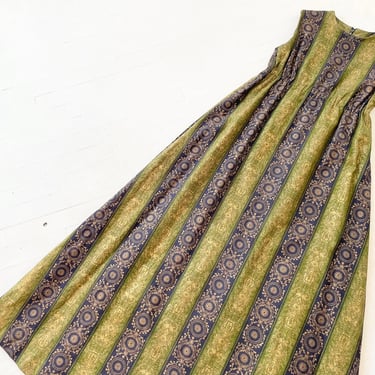 1960s Striped Gold Print Maxi Dress 